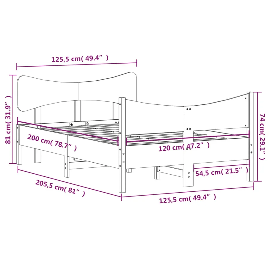Cadre de lit sans matelas blanc 120x200 cm bois de pin massif - 9