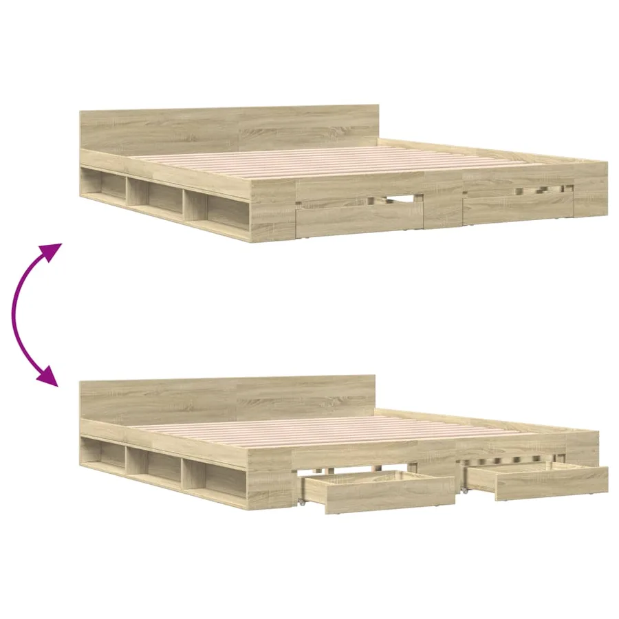 Cadre de lit avec tiroirs sans matelas chêne sonoma 180x200 cm - 7