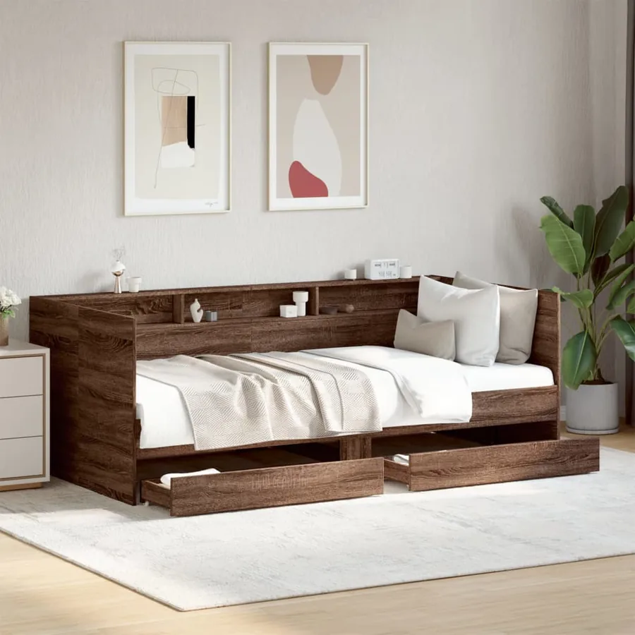 Lit de jour avec tiroirs sans matelas chêne marron 75x190 cm