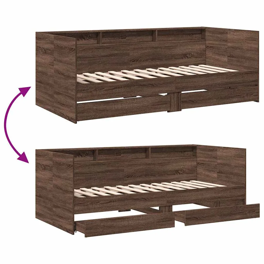 Lit de jour avec tiroirs sans matelas chêne marron 75x190 cm - 8