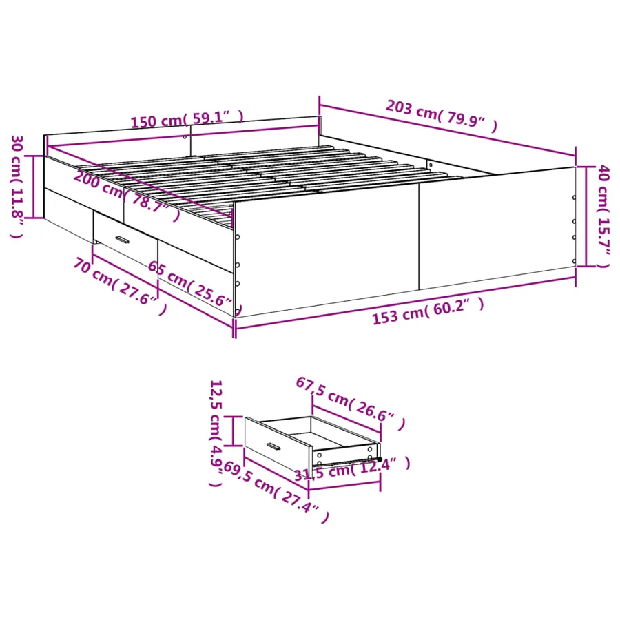 Cadre de lit avec tiroirs sans matelas blanc 150x200 cm - 11