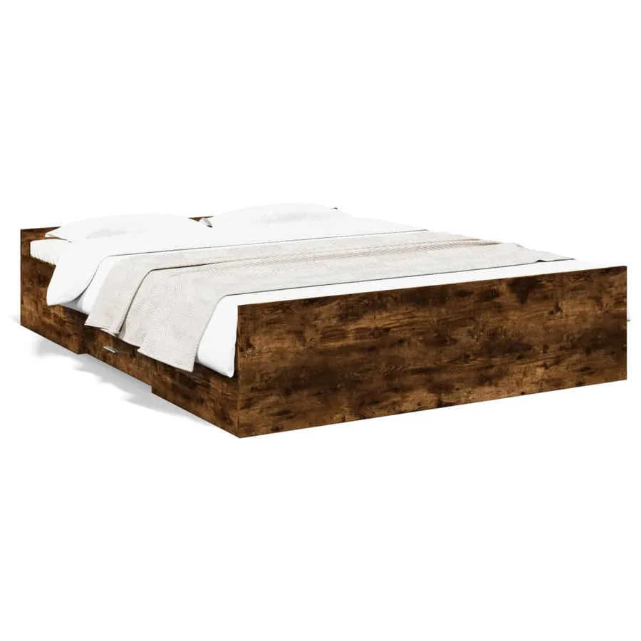 Cadre de lit avec tiroirs sans matelas chêne fumé 150x200 cm - 2