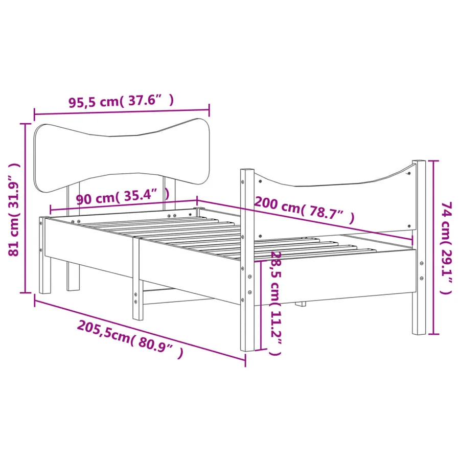 Cadre de lit sans matelas blanc 90x200 cm bois de pin massif - 9