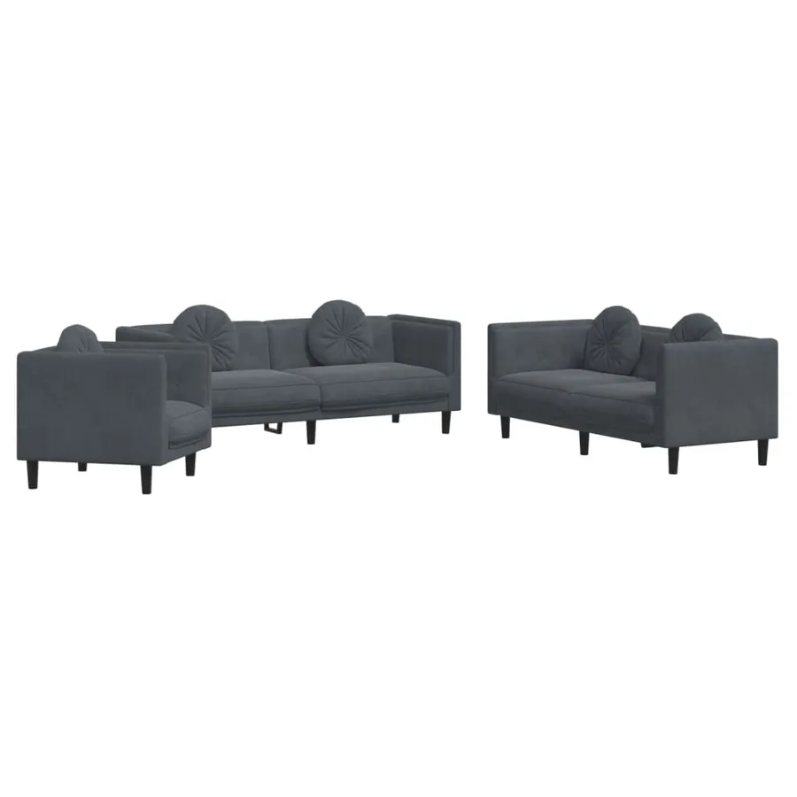 Ensemble de canapés 3 pcs avec coussins gris foncé velours - 2