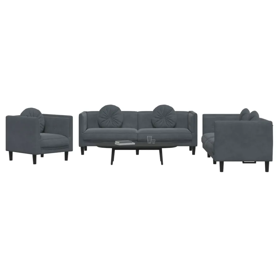 Ensemble de canapés 3 pcs avec coussins gris foncé velours - 3