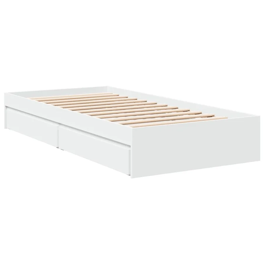 Cadre de lit avec tiroirs sans matelas blanc 100x200 cm - 3