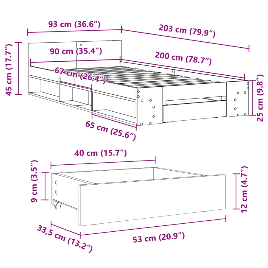Cadre de lit avec tiroir sans matelas blanc 90x200 cm - 10