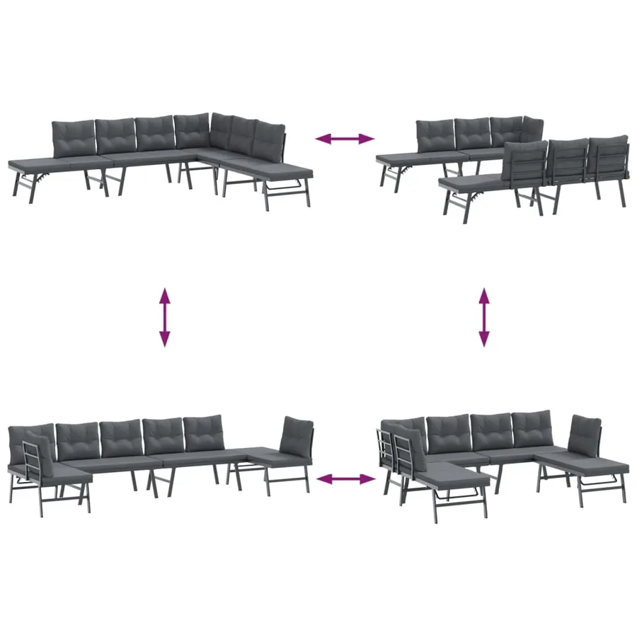 Bancs de jardin avec coussins lot de 4 acier enduit de poudre - 8