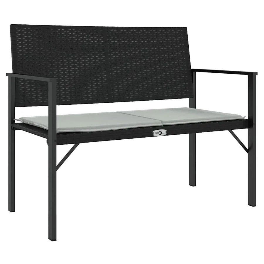Banc de jardin à 2 places avec coussin noir résine tressée - 2