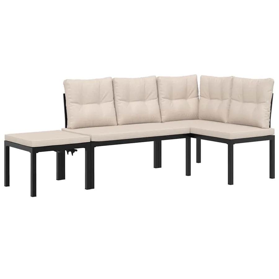 Ensemble de banc de jardin avec coussins 3 pcs noir - 2