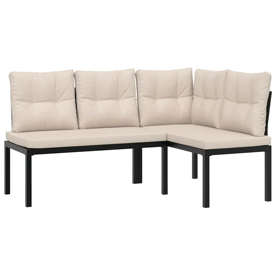 Ensemble de banc de jardin avec coussins 3 pcs noir - 3