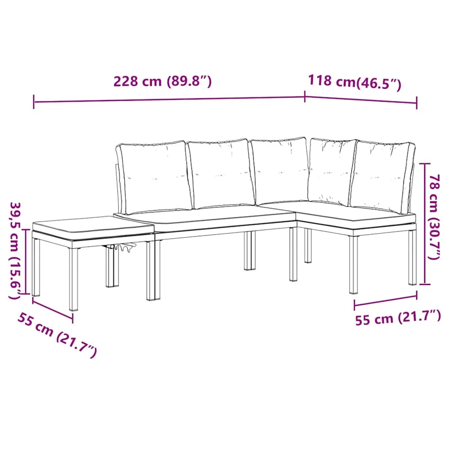Ensemble de banc de jardin avec coussins 3 pcs noir - 9