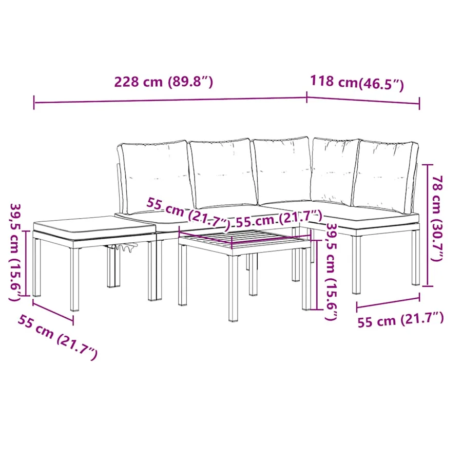 Ensemble de banc de jardin avec coussins 4 pcs noir - 10