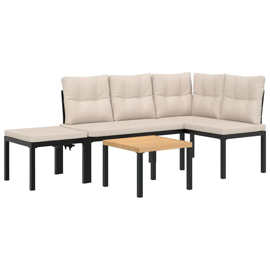 Ensemble de banc de jardin avec coussins 4 pcs noir - 2