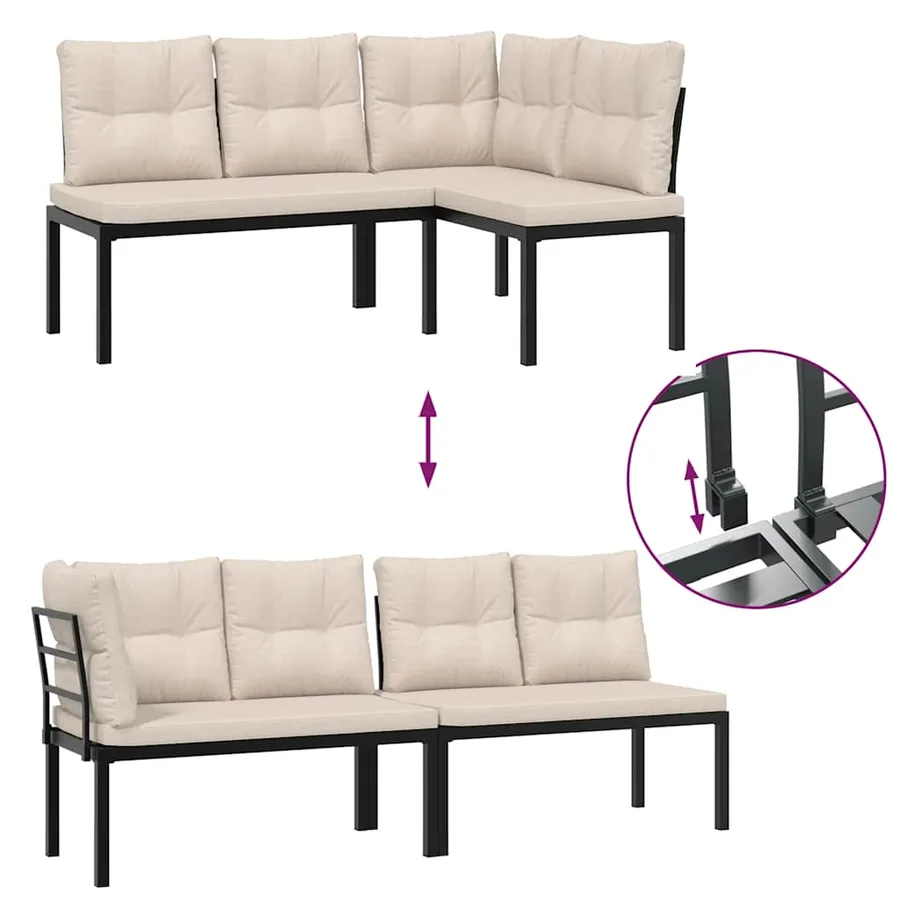 Ensemble de banc de jardin avec coussins 4 pcs noir - 6