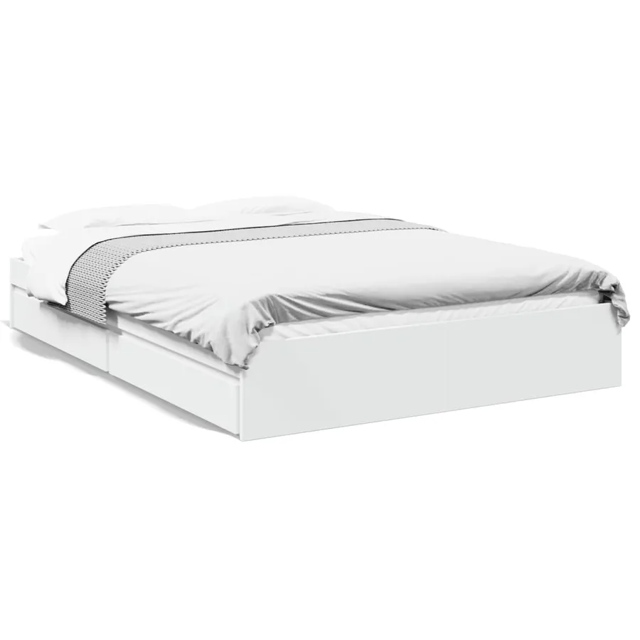 Cadre de lit avec tiroirs sans matelas blanc 150x200 cm - 2