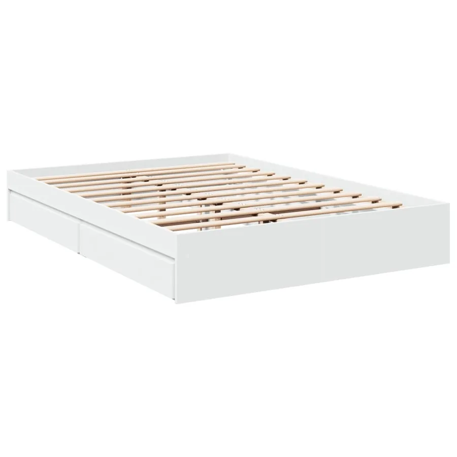 Cadre de lit avec tiroirs sans matelas blanc 150x200 cm - 3