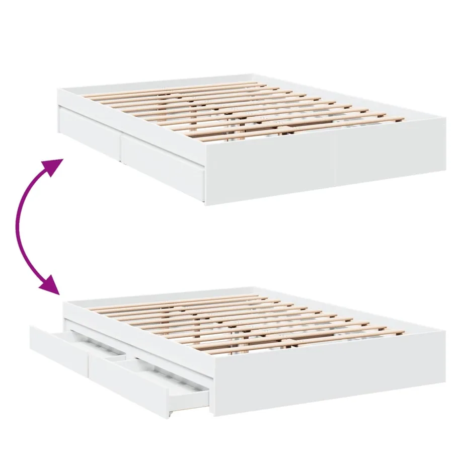 Cadre de lit avec tiroirs sans matelas blanc 150x200 cm - 7