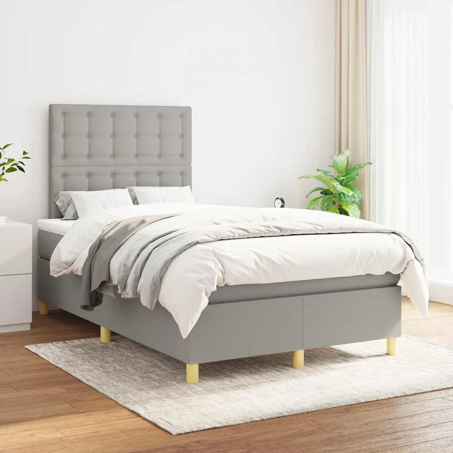 Sommier à lattes de lit et matelas gris clair 120x190 cm tissu - 3