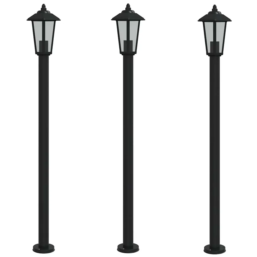 Lampadaires d'extérieur 3 pcs noir 120 cm acier inoxydable - 2