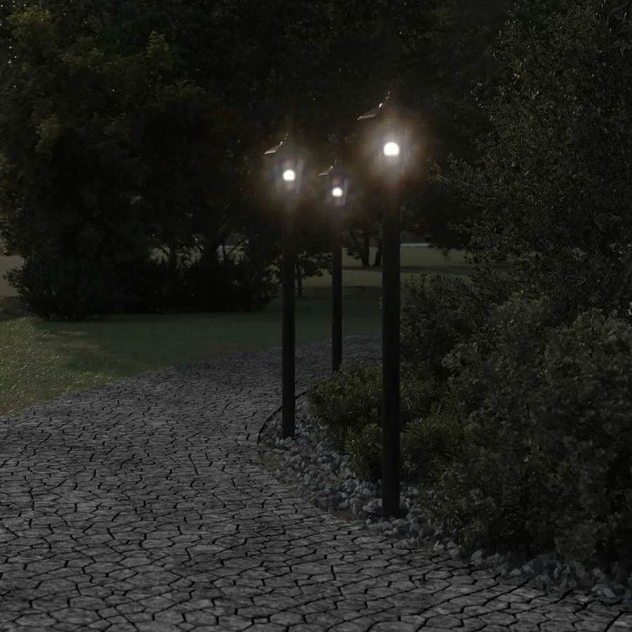 Lampadaires d'extérieur 3 pcs noir 120 cm acier inoxydable - 3