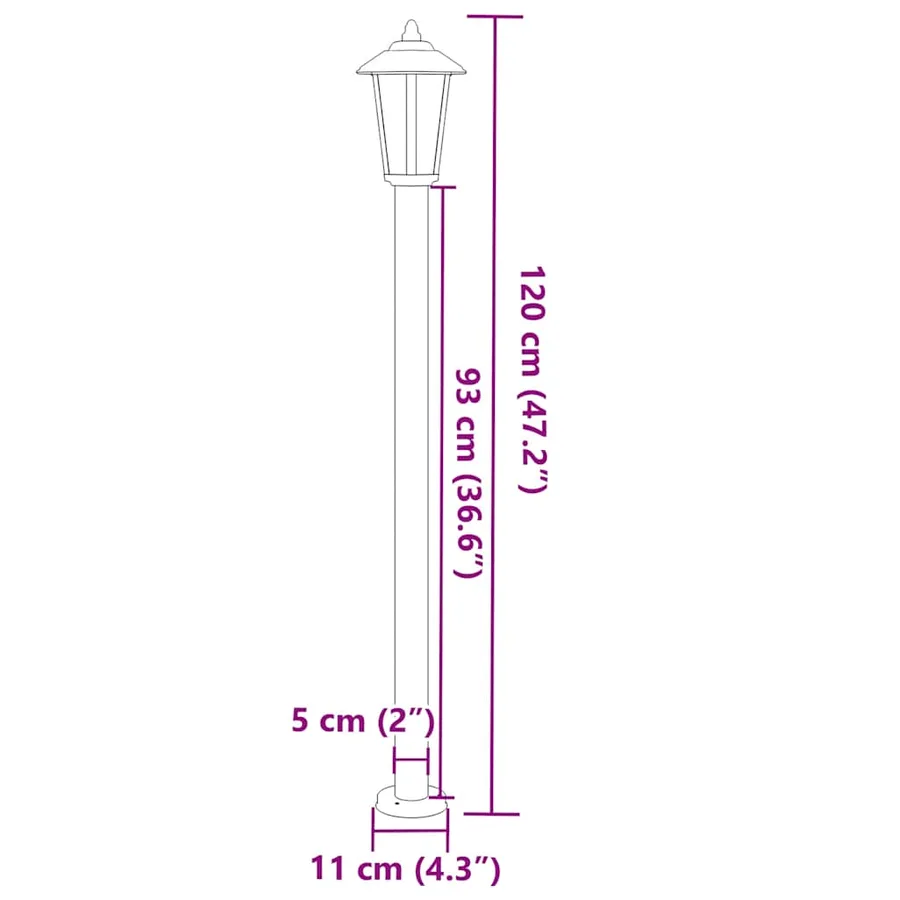 Lampadaires d'extérieur 3 pcs noir 120 cm acier inoxydable - 7