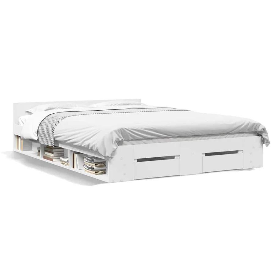 Cadre de lit avec tiroirs sans matelas blanc 120x190 cm - 2
