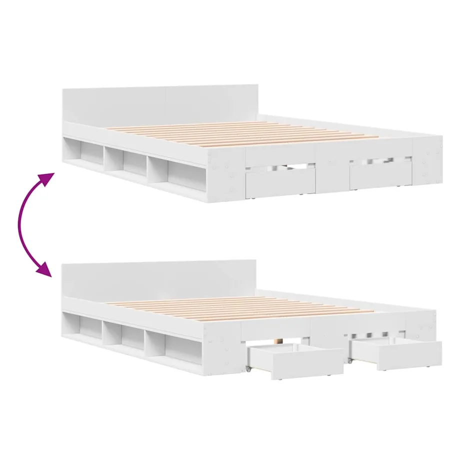 Cadre de lit avec tiroirs sans matelas blanc 120x190 cm - 7