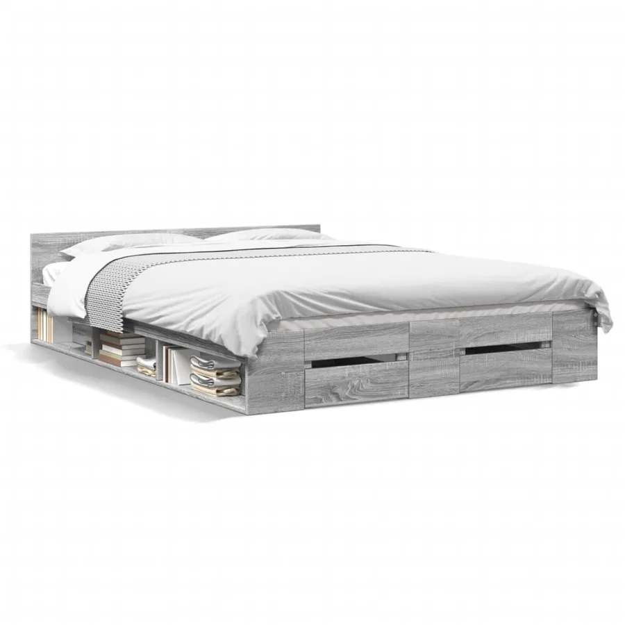 Cadre de lit avec tiroirs sans matelas sonoma gris 120x190 cm - 2