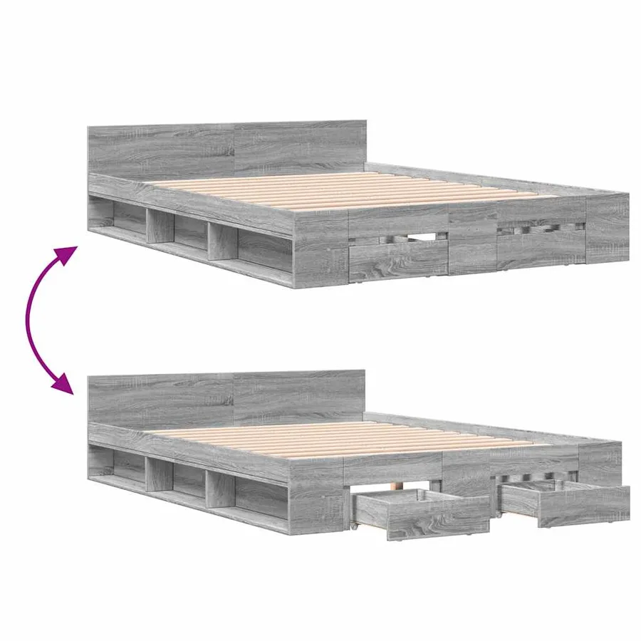 Cadre de lit avec tiroirs sans matelas sonoma gris 120x190 cm - 7
