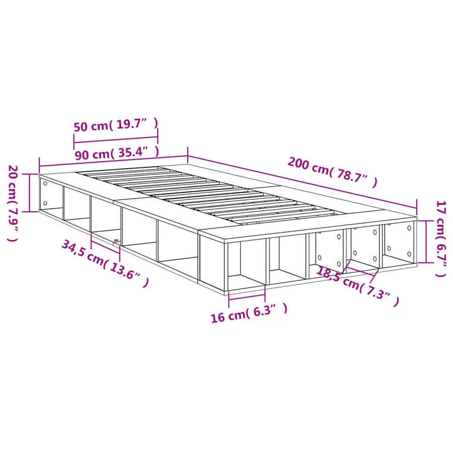 Cadre de lit sans matelas chêne fumé 90x200 cm - 10