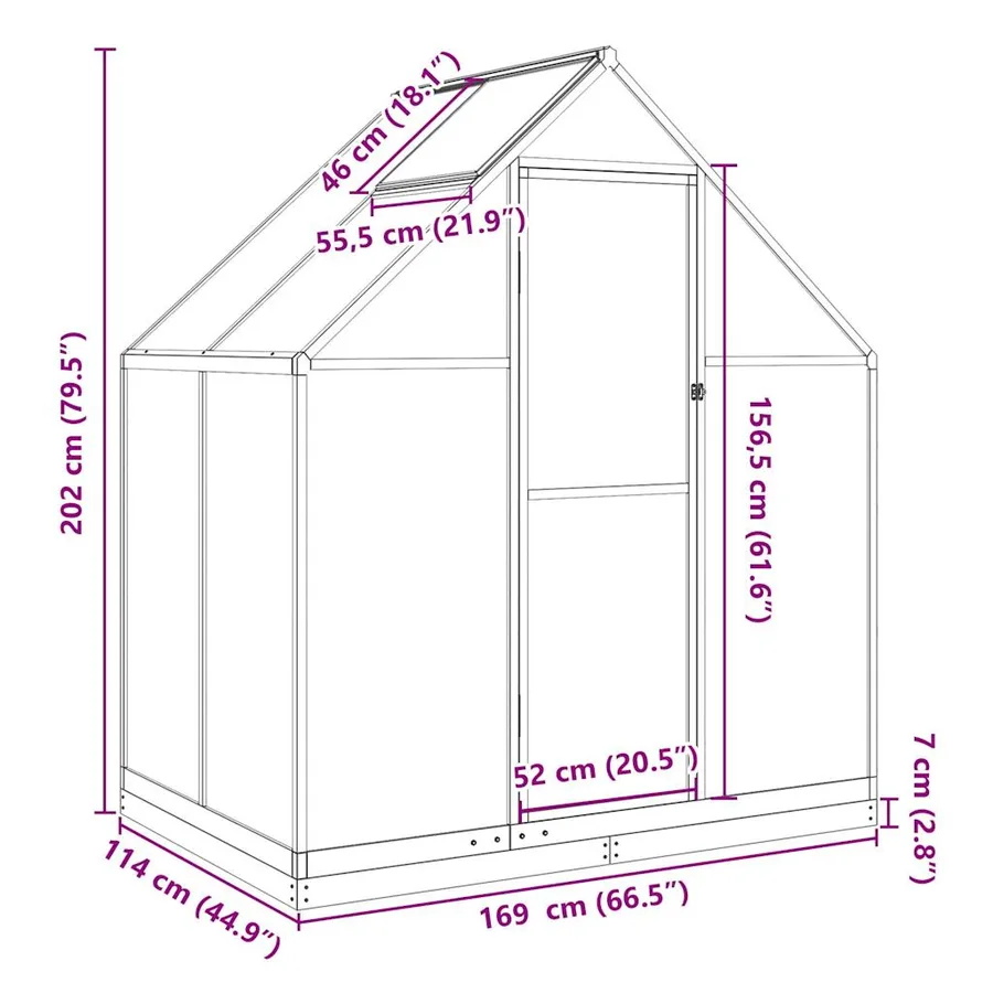Serre avec cadre de base anthracite 169x114x202 cm aluminium - 10