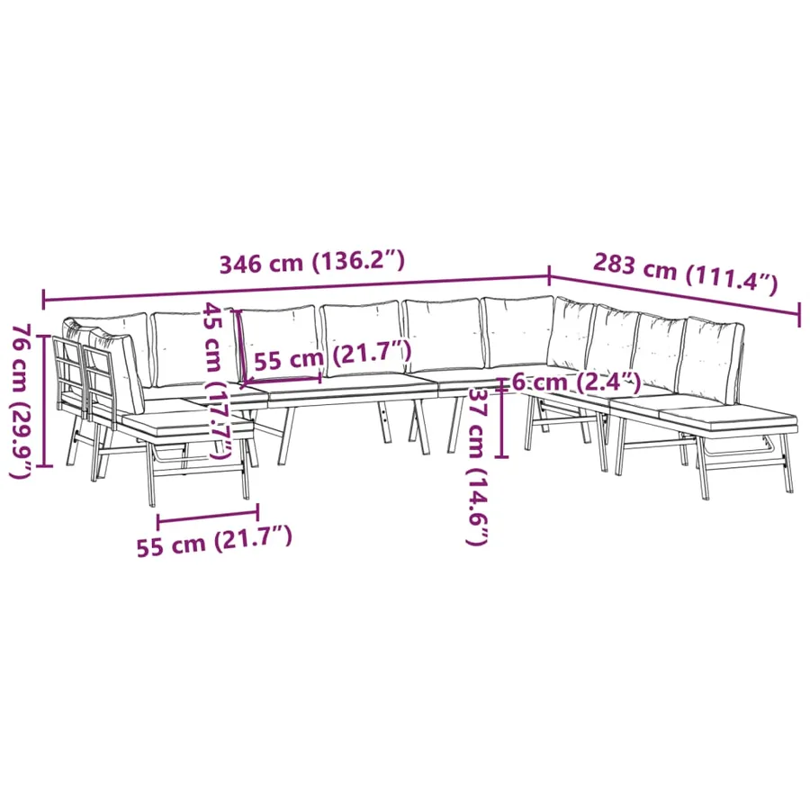 Ensemble de bancs de jardin avec coussins 7 pcs noir - 11