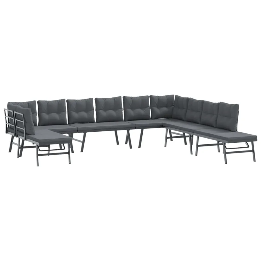 Ensemble de bancs de jardin avec coussins 7 pcs noir - 2