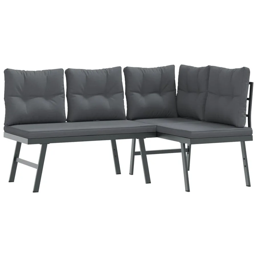 Ensemble de bancs de jardin avec coussins 7 pcs noir - 3