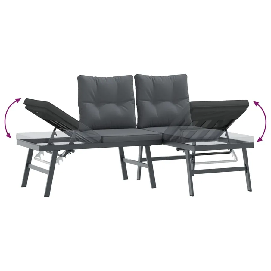 Ensemble de bancs de jardin avec coussins 7 pcs noir - 6