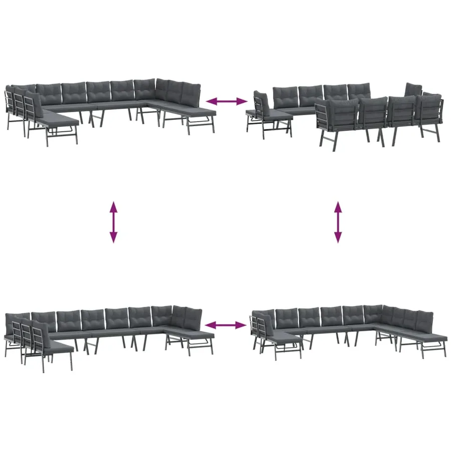 Ensemble de bancs de jardin avec coussins 7 pcs noir - 8