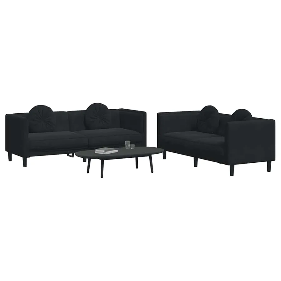 Ensemble de canapés 2 pcs avec coussins noir velours - 3