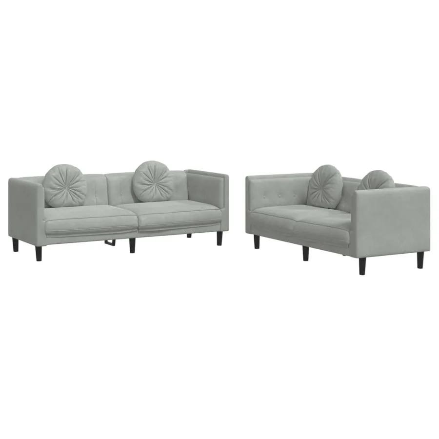 Ensemble de canapés 2 pcs avec coussins gris clair velours - 2