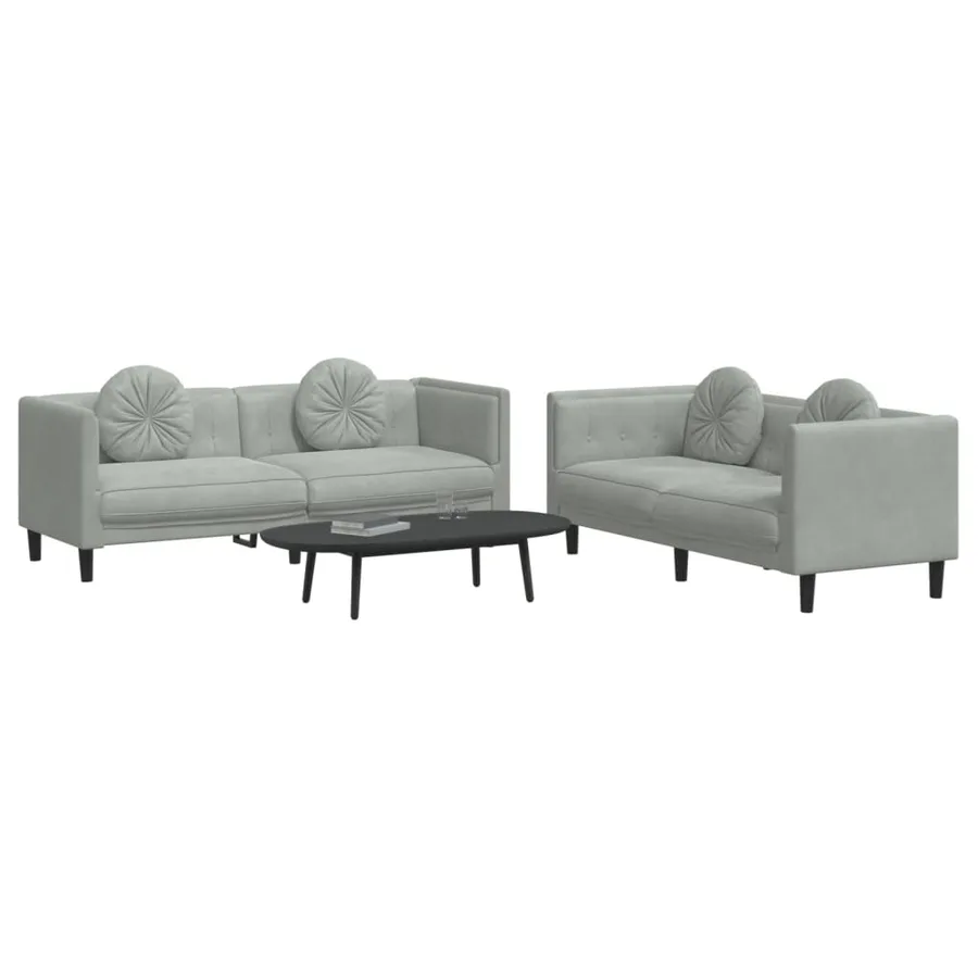 Ensemble de canapés 2 pcs avec coussins gris clair velours - 3