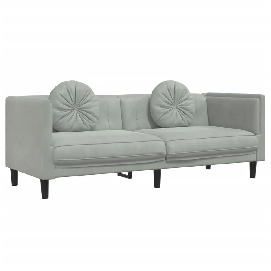 Ensemble de canapés 2 pcs avec coussins gris clair velours - 5