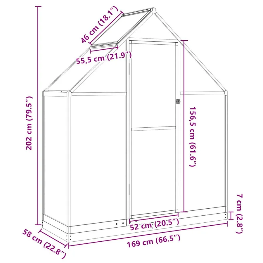 Serre avec cadre de base argenté 169x58x202 cm aluminium - 10
