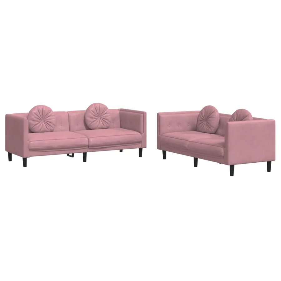 Ensemble de canapés 2 pcs avec coussins rose velours - 2