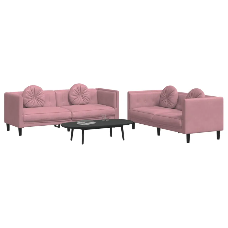 Ensemble de canapés 2 pcs avec coussins rose velours - 3