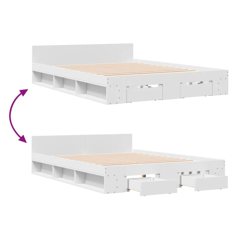Cadre de lit avec tiroirs sans matelas blanc 140x190 cm - 7