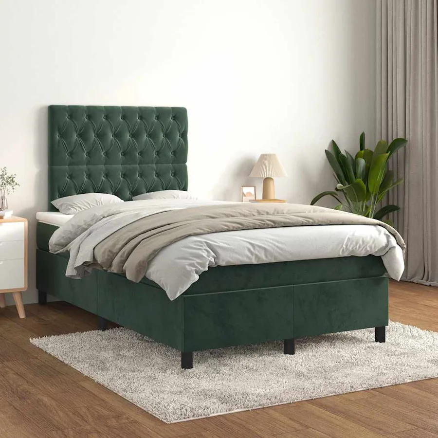 Sommier à lattes de lit avec matelas vert foncé 120x190 cm - 3