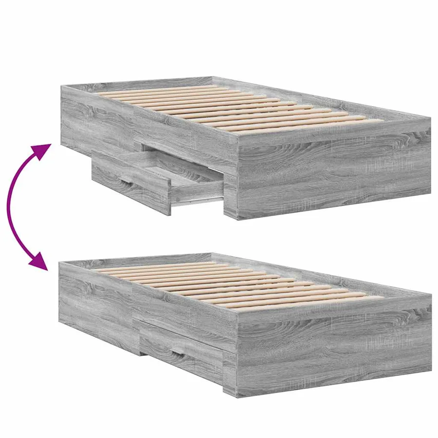 Cadre de lit avec tiroirs sans matelas sonoma gris 75x190 cm - 7