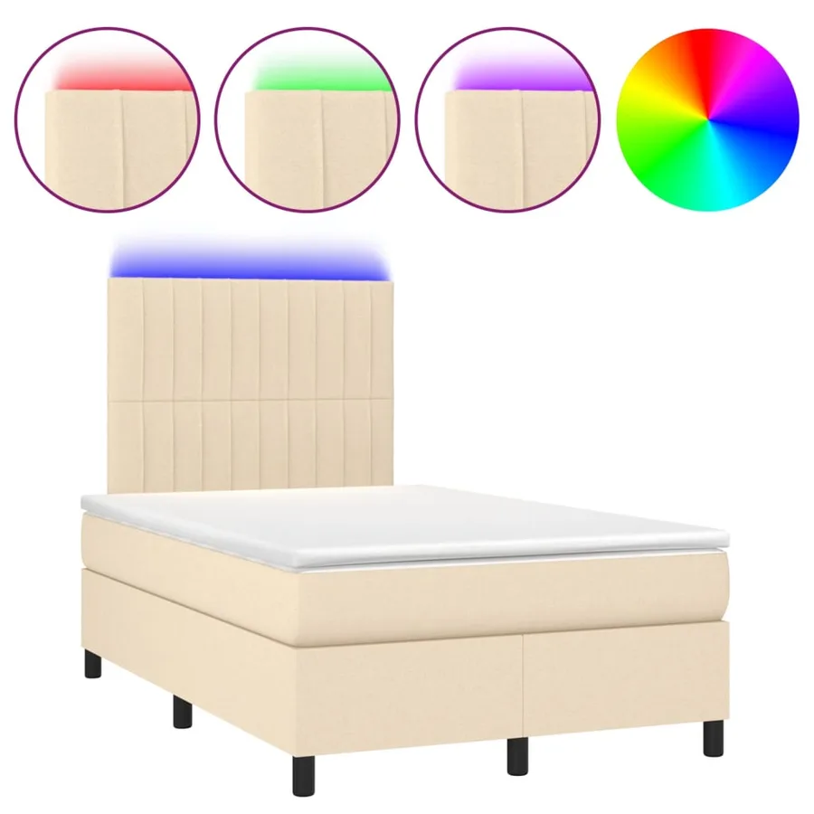 Sommier à lattes de lit matelas et LED crème 120x190 cm tissu - 2