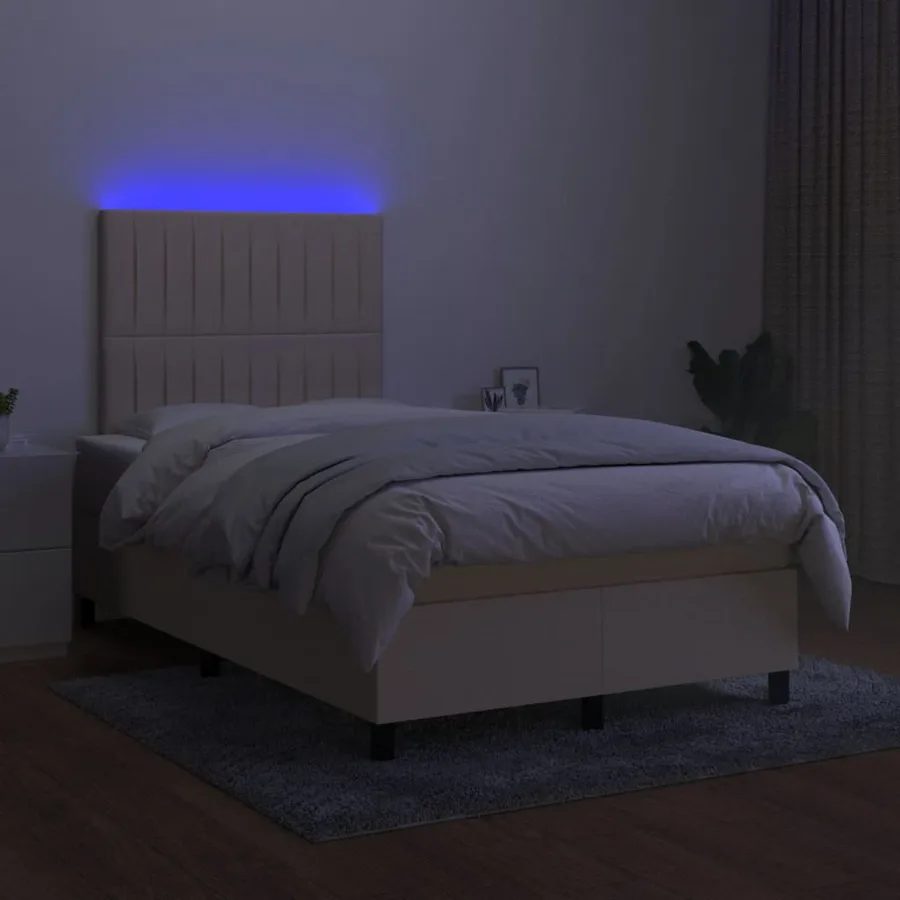Sommier à lattes de lit matelas et LED crème 120x190 cm tissu - 4