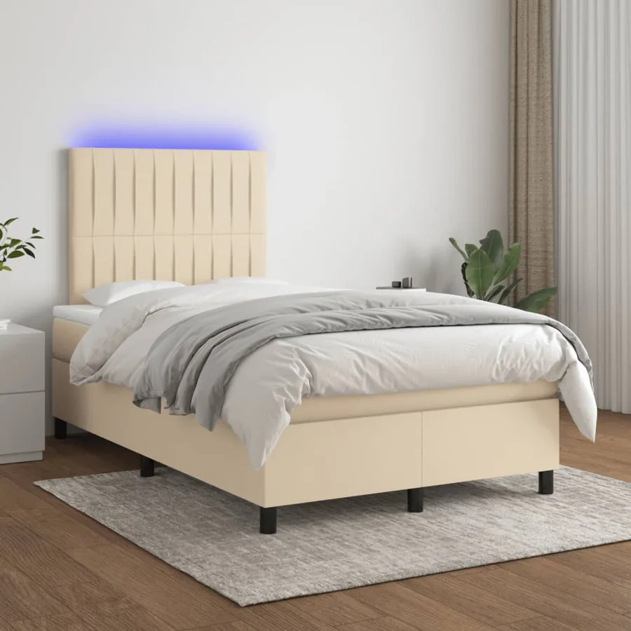 Sommier à lattes de lit matelas et LED crème 120x190 cm tissu - 5
